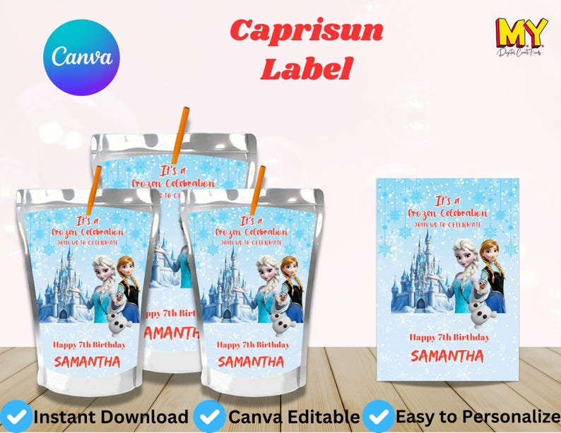 Frozen Theme Capri Sun Labels – Custom Birthday Party Drink Wrappers ...