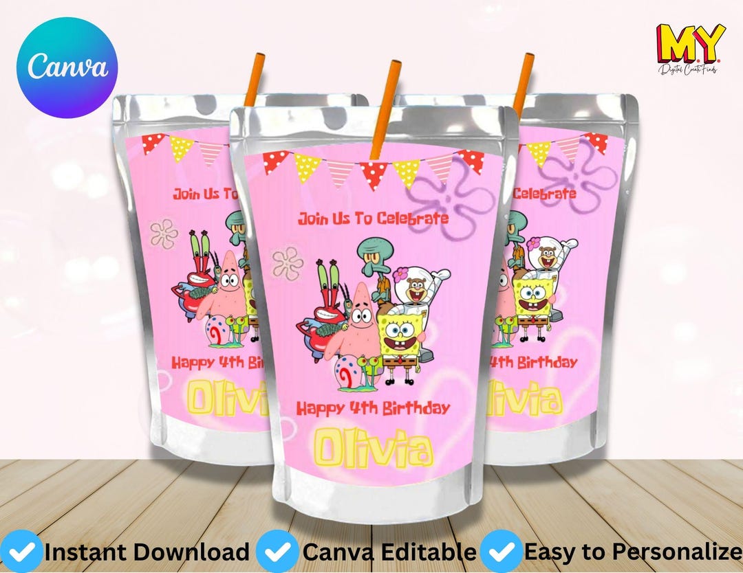 Editable Spnge Girl Capri Sun Label Template | Printable Juice Pouch ...