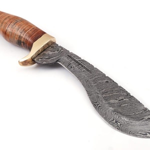 Hand Forged Personalized Hunting Knife, Damascus Steel Bowie Knife with Wooden Handle & Sheath, Best Anniversary Gift for Husband