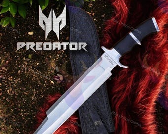 Handmade Predator Bowie Knife: 5160 Spring Steel Replica with Leather Sheath