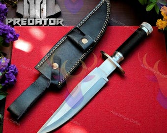 Handmade Predator Bowie Knife: 5160 Spring Steel Replica with Leather Sheath
