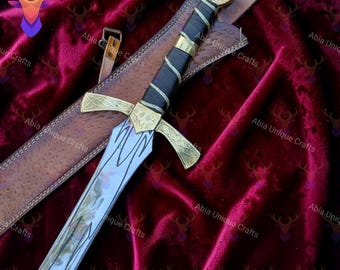 Goldryn Sword Handmade Steel Princess Sword with Leather Wrapped Handle, Fantasy Collectible