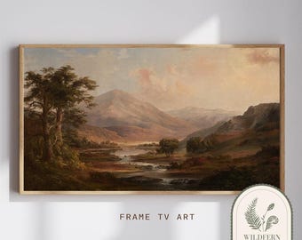 Frame TV Art | Vintage landscape with river and mountains