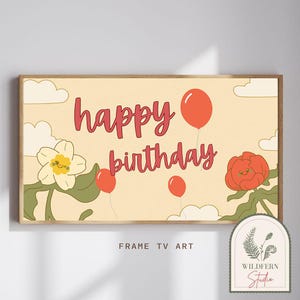Frame TV Birthday Art: Retro flowers and balloons (Digital Download)