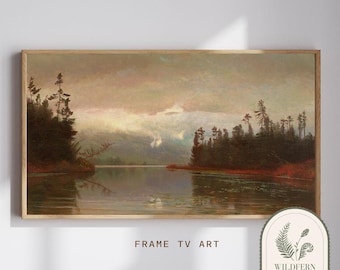 Frame TV Art | Lake in the woods by mountains