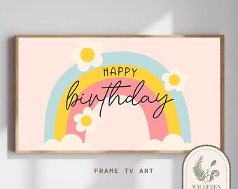 Frame TV Birthday Art: Rainbow and daisies (Digital Download)