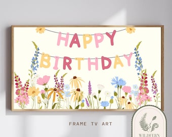 Frame TV Birthday Sign: Happy Birthday Wildflowers