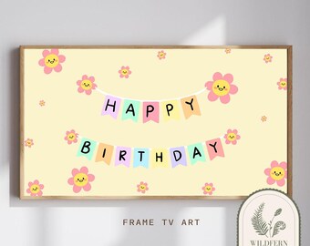 Frame TV Birthday Art: Smiling Flowers Banner (Digital Download)