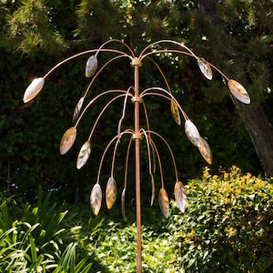 Stanwood Wind Sculpture: Kinetic Copper Triple Spinner - Falling Foliage