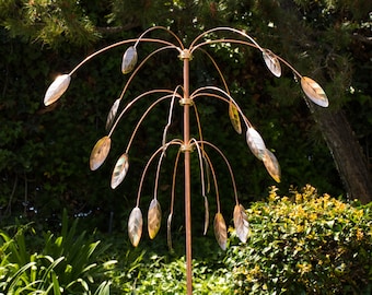 Stanwood Wind Sculpture: Kinetic Copper Triple Spinner - Falling Foliage