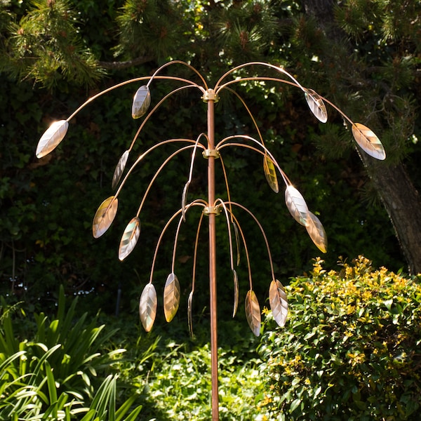 Stanwood Wind Sculpture: Kinetic Copper Triple Spinner - Falling Foliage