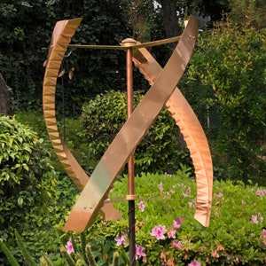 Stanwood Wind Sculpture: Kinetic Copper Triple Spinner - Standing United