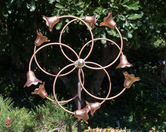 Stanwood Wind Sculpture: Kinetic Copper Dual Spinner - Tumbling Flowers