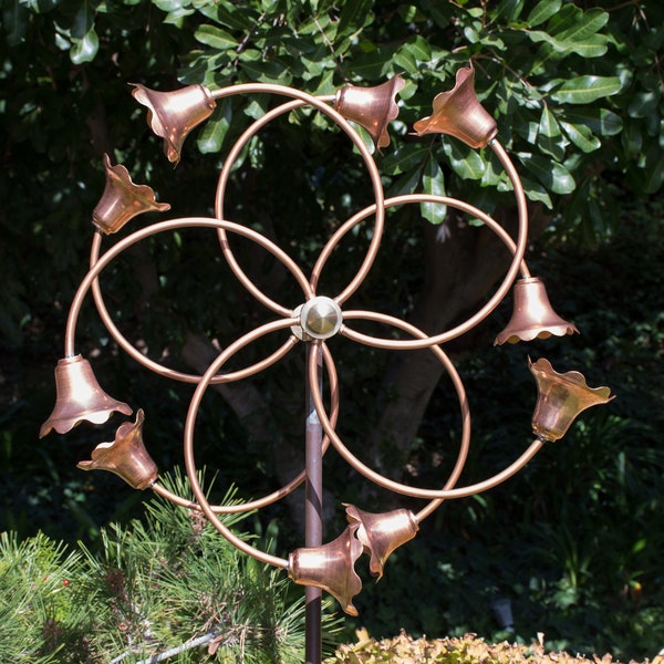 Stanwood Wind Sculpture: Kinetic Copper Dual Spinner - Tumbling Flowers