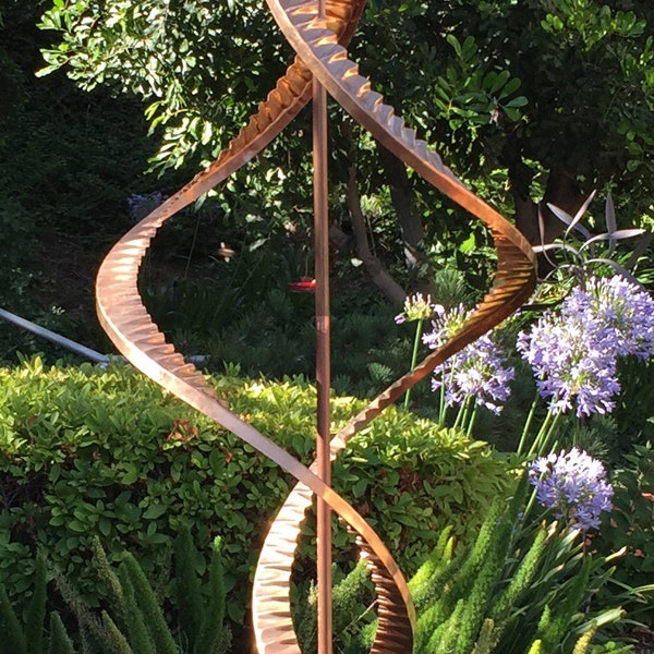 Stanwood Wind Sculpture: Kinetic Copper Dual Helix Spinner