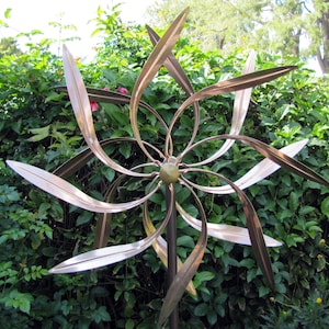 Stanwood Wind Sculpture: Kinetic Copper Dual Spinner - Dancing Willow Leaves