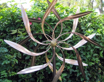 Stanwood Wind Sculpture: Kinetic Copper Dual Spinner - Dancing Willow Leaves