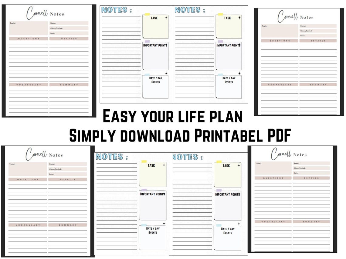 Cornell Notes Paper Printable | Lined Note Pages PDF for Digital ...