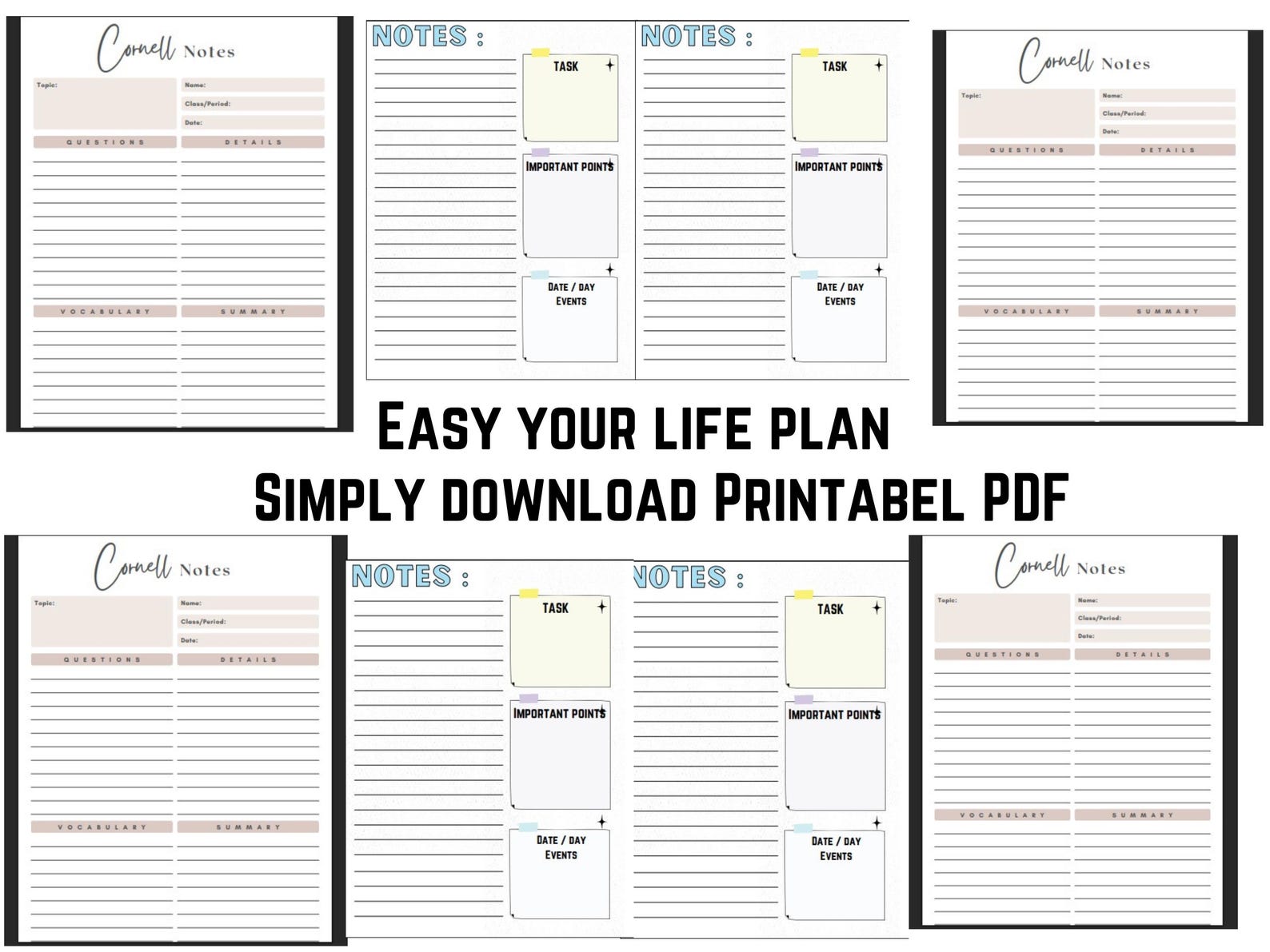 Cornell Notes Paper Printable | Lined Note Pages PDF for Digital ...