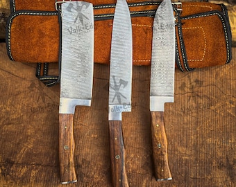 Handmade Damascus Steel Chef Knife Set: Pakka Wood Handle