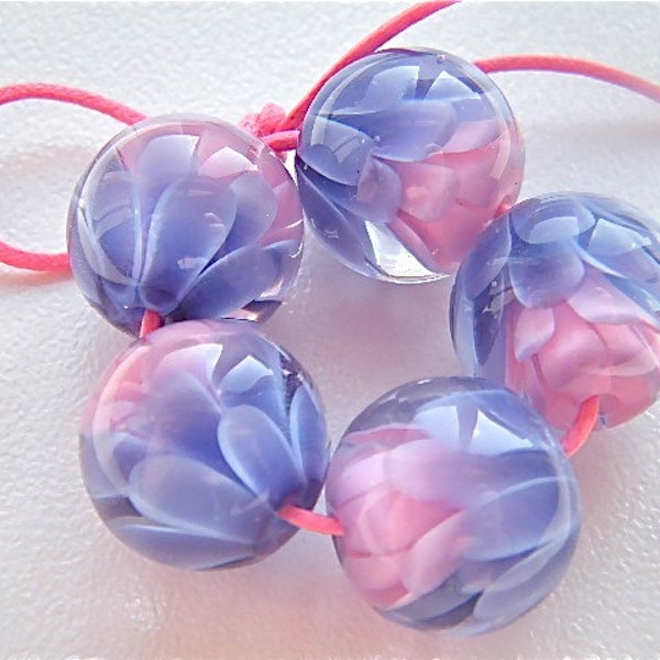 Reserved listing for cyndi1026...Pink Purple Chrysanthemum Flower small beadset (5) by Caroline Dousi (SRA)