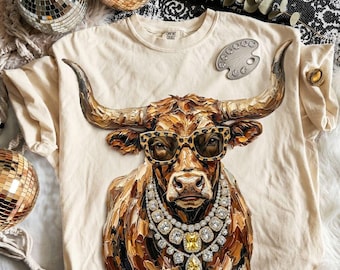 Western glamour longhorn, png-bestand | Turkoois, cowboyhoed, strik (digitale download)