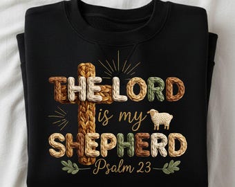 The Lord Is My Shepherd PNG, Psalm-23, Yarn Christian Png, Faux Yarn Png, Knitted Lettering, Jesus Png, Cross Png, Christian Shirt Design