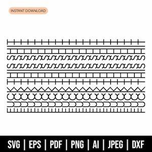 May include: Black and white digital design elements featuring various border patterns. The image includes the text "INSTANT DOWNLOAD" and file type options: SVG, EPS, PDF, PNG, AI, JPEG, and DXF. These designs are suitable for digital crafting projects.