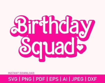 Birthday Squad SVG, roze T-shirtontwerp (digitale download)