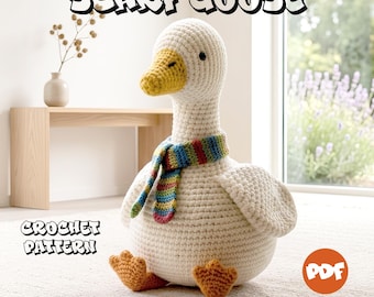 Gezellige sjaal gans haakpatroon, amigurumi-patroon voor beginners, schattige dierengans, gehaakte gans PDF, zittende knuffel, digitale download