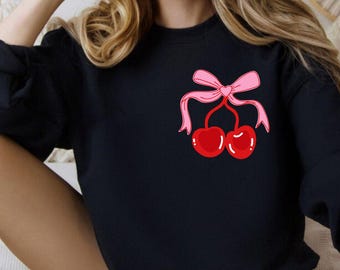 Bow Coquette Cherries SVG, Pink Ribbon, Cute Aesthetic (Digital Download)