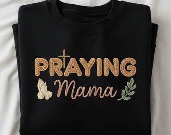 Praying Mama Knitted Embroidery PNG, Religious Sublimation (Digital Download)