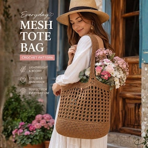 Mesh Tote Bag Crochet Pattern, Crochet PDF, Easy Reusable Tote Pattern, Lightweight Grocery Bag, Knitting, Complete IMAGES GUIDES Included!!
