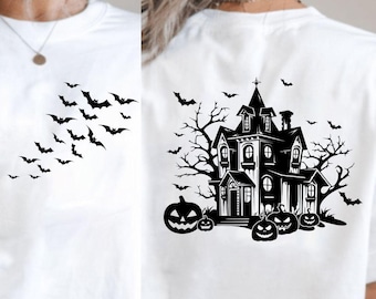 Vintage Halloween-Szene SVG: Retro Kürbis, Fledermaus-Design (Digitaler Download