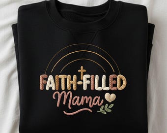 Faith Filled Mama Knitted Letters PNG, Embroidery Style (Digital)