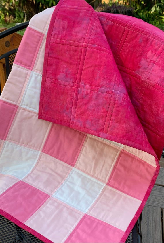 Baby Quilt, Traditionally made, 100% cotton, buffalo plaid, pink & cream. Perfect for crib, stroller, tummy time, car or couch snuggling.