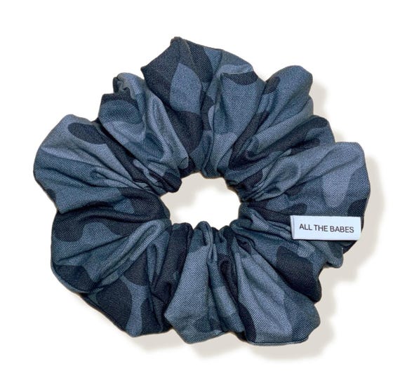 Hair Scrunchies, Extra Fluffy, Made from 100% Cotton. Shades of Gray Camo. Camouflage Hair Accessory, super comfortable to wear.