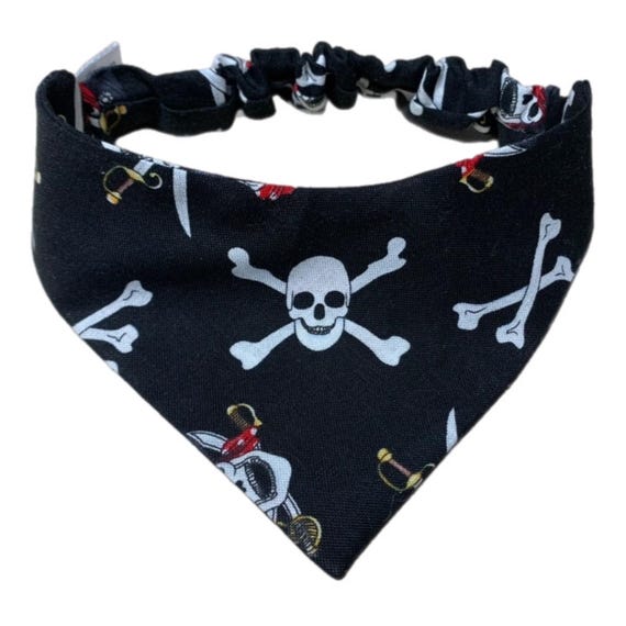 Petite Scrunchie Dog Bandana, pullover style with elastic neck. Gasparilla Pirate Themed. Easy on and off. Handmade in the USA.