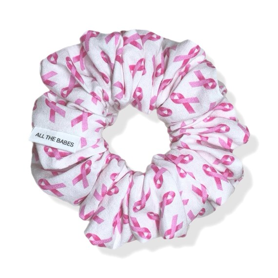 Hair Scrunchies, Extra Fluffy, Made from 100% Cotton. Pink Bows Celebrating Breast Cancer Awareness.