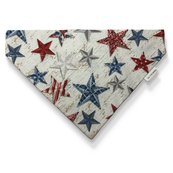 Over the collar Style Dog Bandana, Americano Style, Patriotic, Red White and Blue Dog Bandana. Flag Theme, 4th of July. Handmade in the USA
