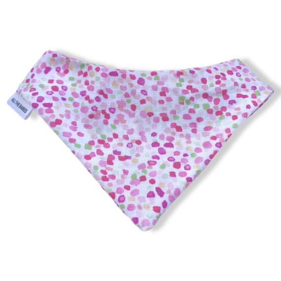 Petite Scrunchie Dog Bandana, pullover style with elastic neck. Beautiful spring and summer colors. Easy on and off. Handmade in the USA.