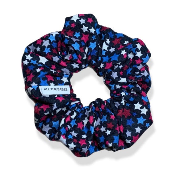 Hair Scrunchies, Made of 100% Cotton. Patriotic Scrunchies, Red, White and Blue Summer Scrunchies.