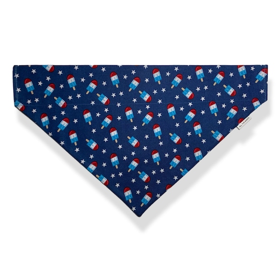 Over the collar Style Dog Bandana, Patriotic Red White and Blue Dog Bandana. Fun Popsicle & Star Theme, 4th of July. Handmade in the USA