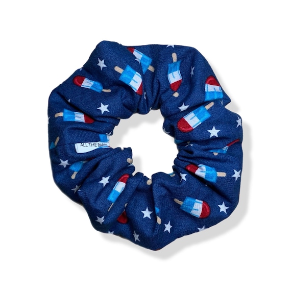 Hair Scrunchies, Made of 100% Cotton. Red, White & Blue Stars and Popsicles. Patriotic, Summer Theme, super comfortable to wear.