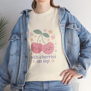 Kawaii Cherry Shirt | Cute Fruit T-Shirt with Smiling Cherries | Aesthetic Pink Graphic Tee | Unisex Soft Cotton Top