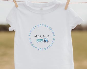 Personalisiertes Kinder T-Shirt 'Bagger Mit Namen Zum Fünften' - Geburtstagsgeschenk Für 5-Jährige Jungen (Grau Meliert)