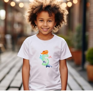 Geburtstags T-Shirt Dino, Kinder T-Shirt, Personalisierbar, Name & Zahl, Kindergeburtstag, Geschenkidee, einzigartig, Geburtstagsgeschenk