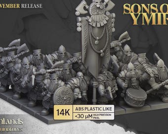 Dwarf Huscarls Unit - Sons of Ymir, Highlands Miniatures | 3d printed Tabletop Miniatures