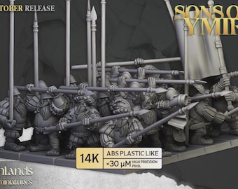 Dwarf Pikemen Unit - Sons of Ymir, Highlands Miniatures | 3d printed Tabletop Miniatures