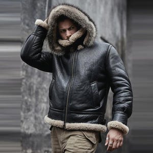 Blouson en peau de mouton aviateur B3 de la RAF fait main : manteau aviateur en cuir de mouton retourné noir